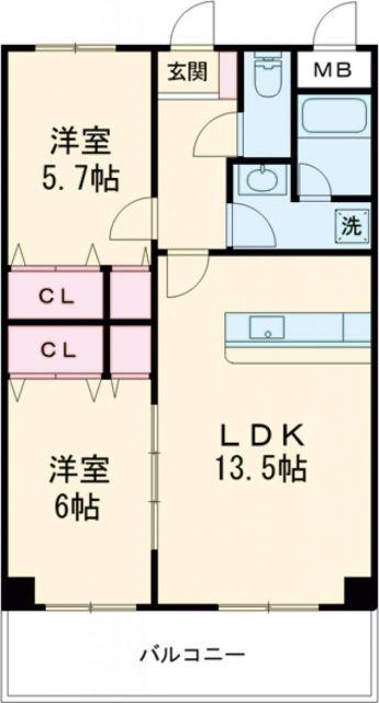 ベルクレスト(2LDK/2階)の間取り写真