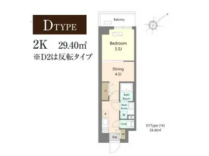 ALIVIS浦安(2K/2階)の間取り写真