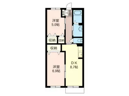 ユウ・フロール(2DK/1階)の間取り写真