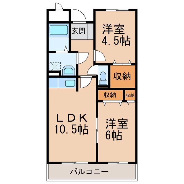 ファシナシオン毛見II(2LDK/4階)の間取り写真