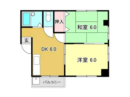 リバープール桟一II(2DK/3階)の間取り写真