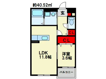 LA PAUSE愛宕(1LDK/1階)の間取り写真
