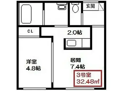 ENCHANT PR19 学生さん対象マンション(1LDK/2階)の間取り写真