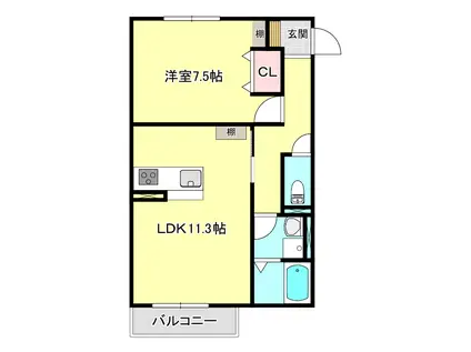小野市黒川町アパート(1LDK/1階)の間取り写真