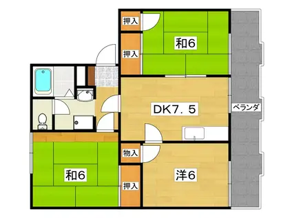 タウニーモイスンE棟(3DK/1階)の間取り写真