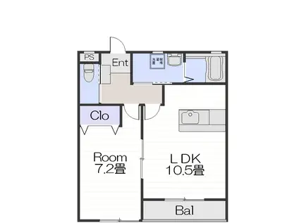 コンフォート三山(1LDK/2階)の間取り写真