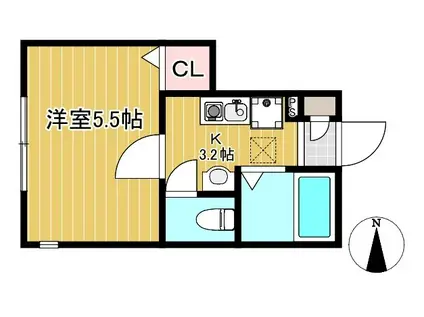 バーミープレイスひばりヶ丘(1K/1階)の間取り写真