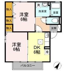 アンソレーヌA棟(2DK/1階)の間取り写真