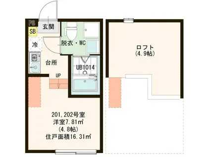 ハーモニーテラス南花畑II(ワンルーム/2階)の間取り写真