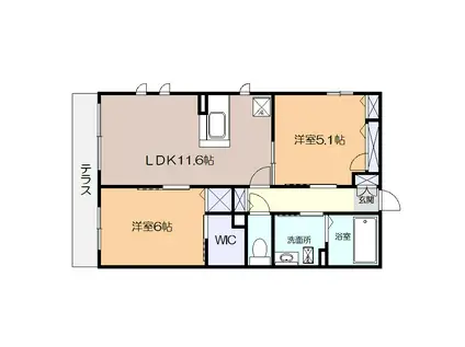 クレセール湘南(2LDK/1階)の間取り写真