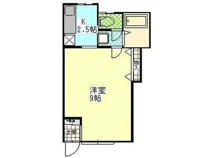 ノーブル富水(1K/2階)の間取り写真