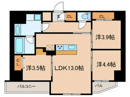 アーバネックス塚口(3LDK/9階)の間取り写真