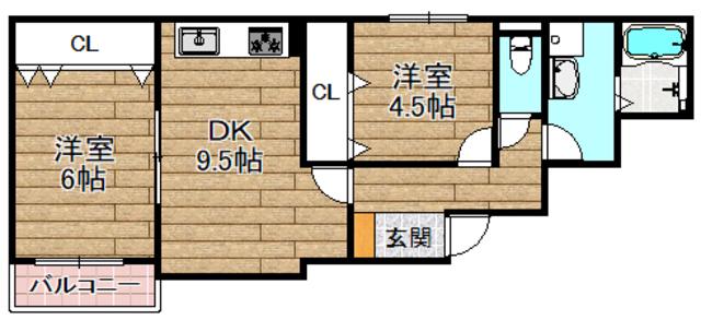 HEALING GRACE高槻高西町B棟(2LDK/2階)の間取り写真