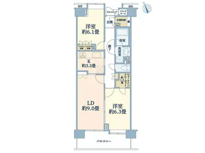 北仙台シティプレイス中央館(2LDK/4階)の間取り写真