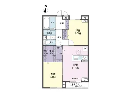 スカイタウン参番館(2LDK/2階)の間取り写真