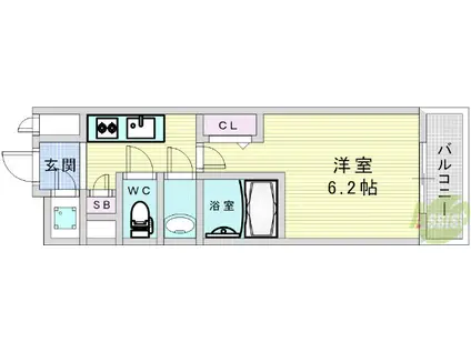 エスリード天神橋筋六丁目(1K/2階)の間取り写真