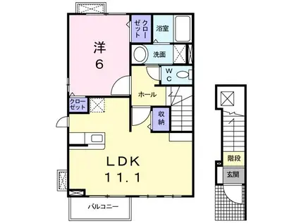ラフィネ・ジェンテII(1LDK/2階)の間取り写真