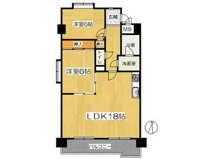 学戸スカイマンション(2LDK/1階)の間取り写真