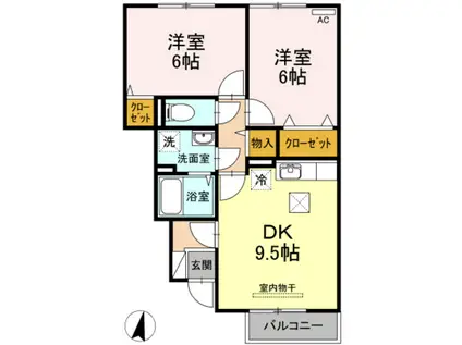 プレジオ六番館(2DK/1階)の間取り写真