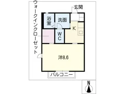 ヴァンテージ上地(1K/2階)の間取り写真