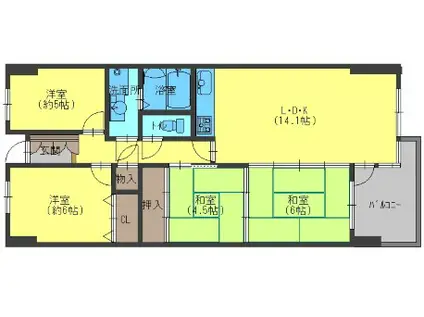 イトーピア逆瀬川(4LDK/6階)の間取り写真