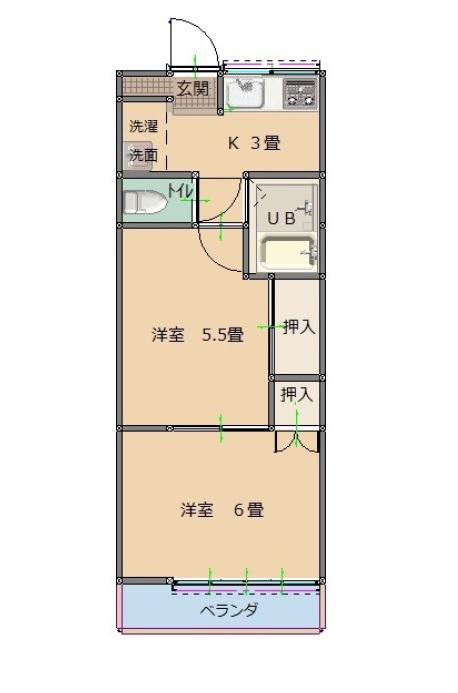 弥生荘(2K/1階)の間取り写真