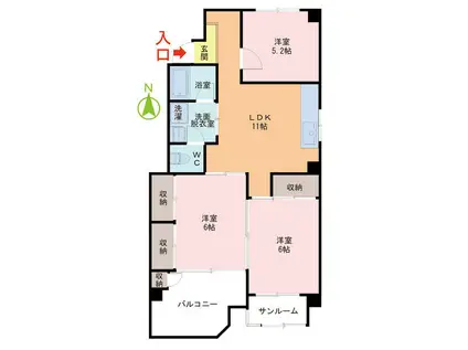 スカイメナー花堂(3LDK/5階)の間取り写真