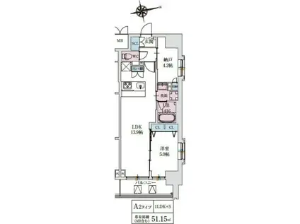 スプランディッド上本町ウエストII(1SLDK/11階)の間取り写真