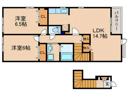フィオーレ ピアッツアI(2LDK/2階)の間取り写真