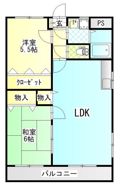 マイルドスメルハイツ(2LDK/1階)の間取り写真