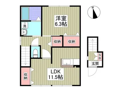 スクエア駅南A棟(1LDK/2階)の間取り写真