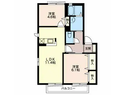 ジュネス(2LDK/2階)の間取り写真