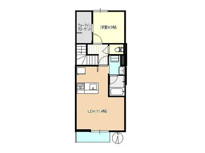 グラシア城ヶ丘B棟(1LDK/2階)の間取り写真