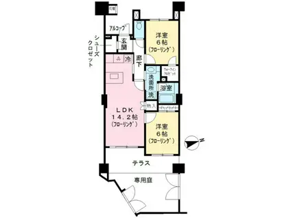 アルシオン聖蹟桜ヶ丘(2LDK/1階)の間取り写真