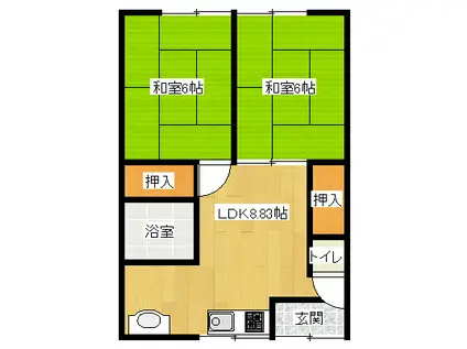 岡崎文化(2DK/1階)の間取り写真