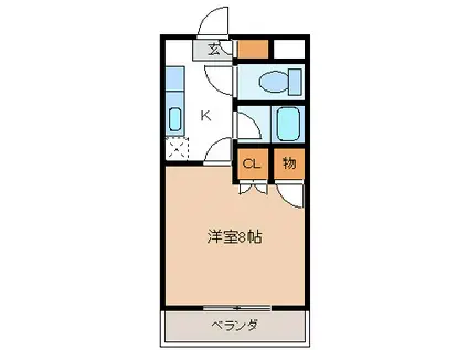 アップルズN(1K/1階)の間取り写真