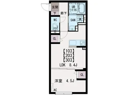 イクシオ入谷(1LDK/1階)の間取り写真