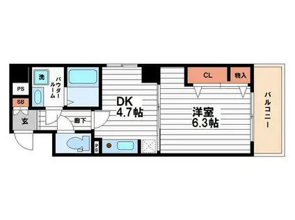 HUGE1(1DK/7階)の間取り写真