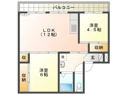 ヴィラナリー菅谷(2LDK/1階)の間取り写真