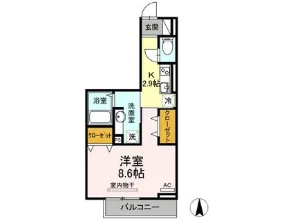 D-ROOM本町(1K/2階)の間取り写真