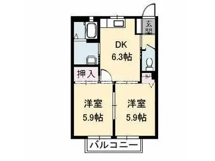 シャーメゾン湯布田(2DK/1階)の間取り写真