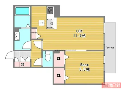 ハンプトンズ(1LDK/1階)の間取り写真