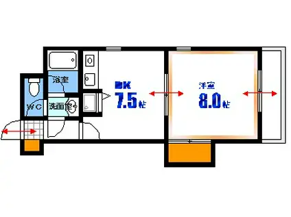 アクシーズビル(1DK/7階)の間取り写真