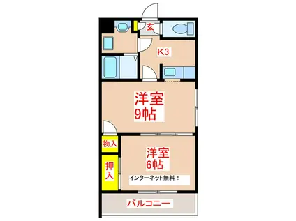 ロイヤルメゾン城西(2K/3階)の間取り写真