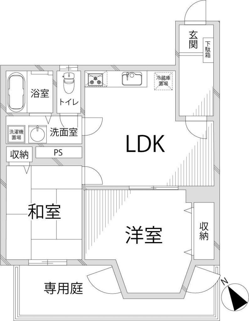ラフィネロジュマン(2LDK/1階)の間取り写真