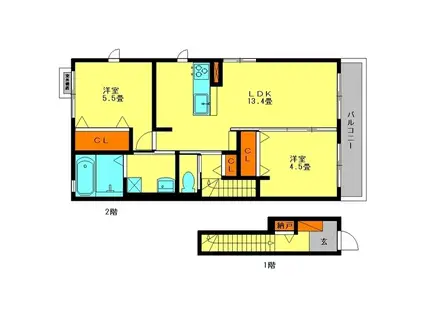 プランタン壱番館・弐番館(2LDK/2階)の間取り写真