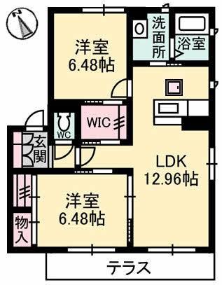 シャーメゾン屋島(2LDK/1階)の間取り写真