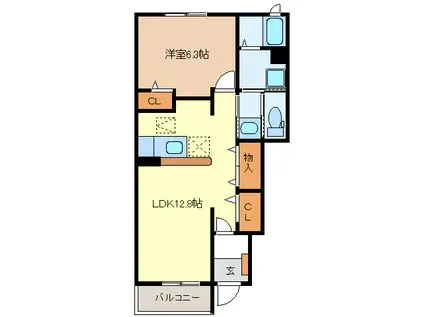 カーサ・中野(1LDK/1階)の間取り写真