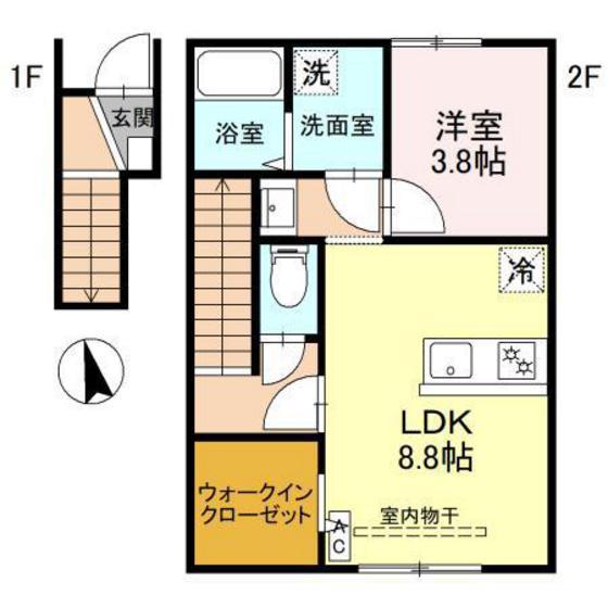 RELUXIA(1LDK/2階)の間取り写真