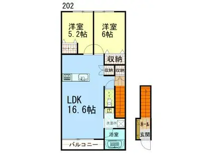 ロシャット木場(2LDK/2階)の間取り写真
